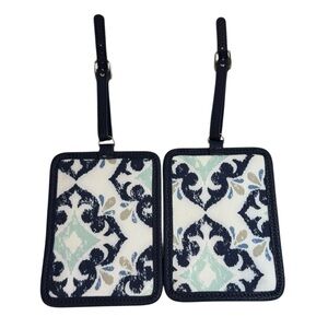Thirty-One Luggage Tag "Carry Me Away" Blue White 5.25x4 Fab‎ Flourish Set of 2
